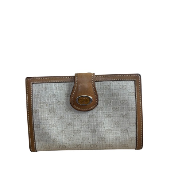 Gucci GG Monogram Snap Kiss Lock Wallet Tan Leather Trim Made in Italy Vintage - Picture 3 of 15
